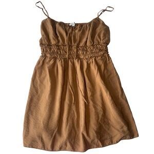 LOFT Brown Spaghetti Strap Mini Dress XL Adjustable Straps Boho Peplum